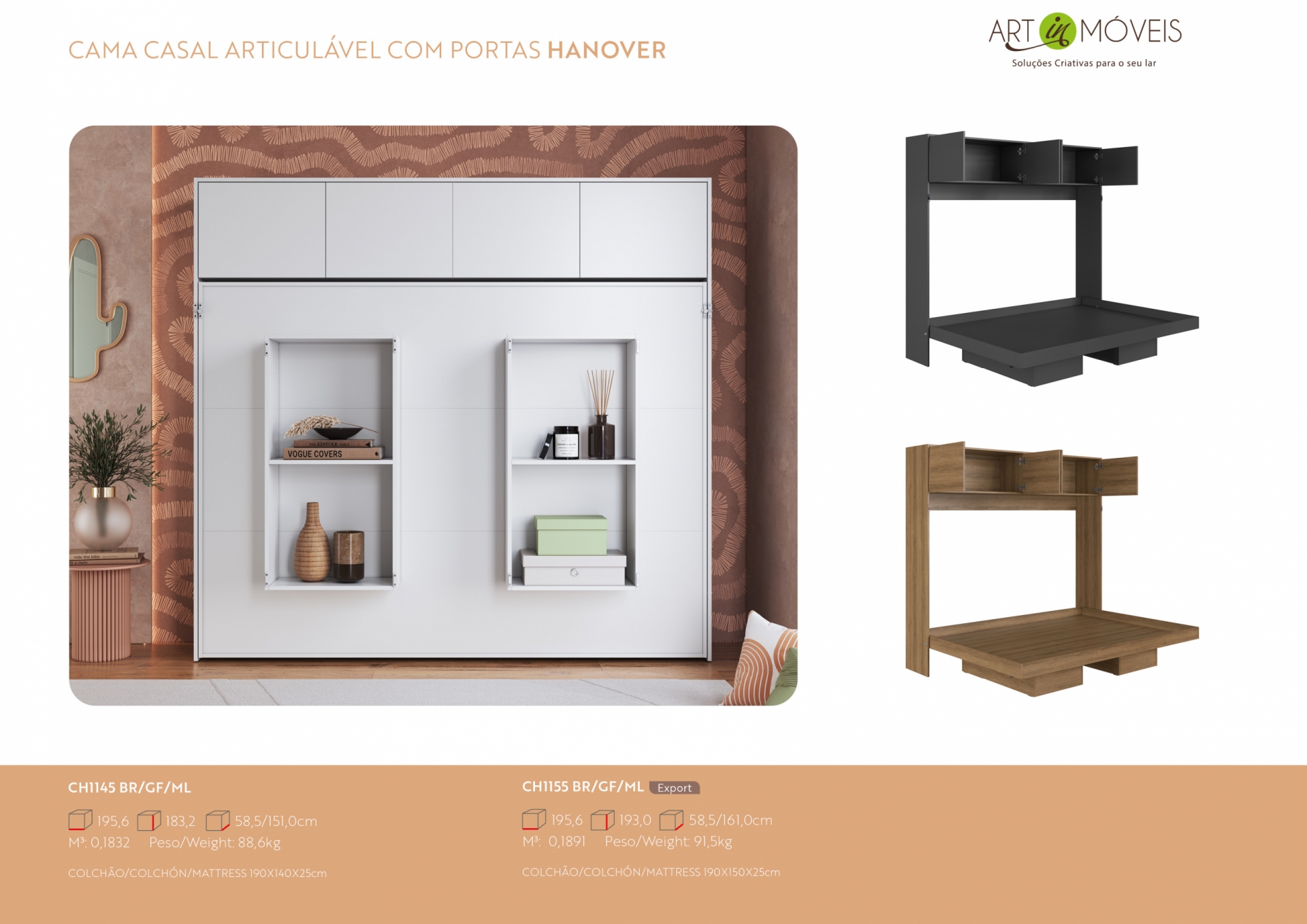 Cama Casal Articulável Hanover com Portas Art In Móveis