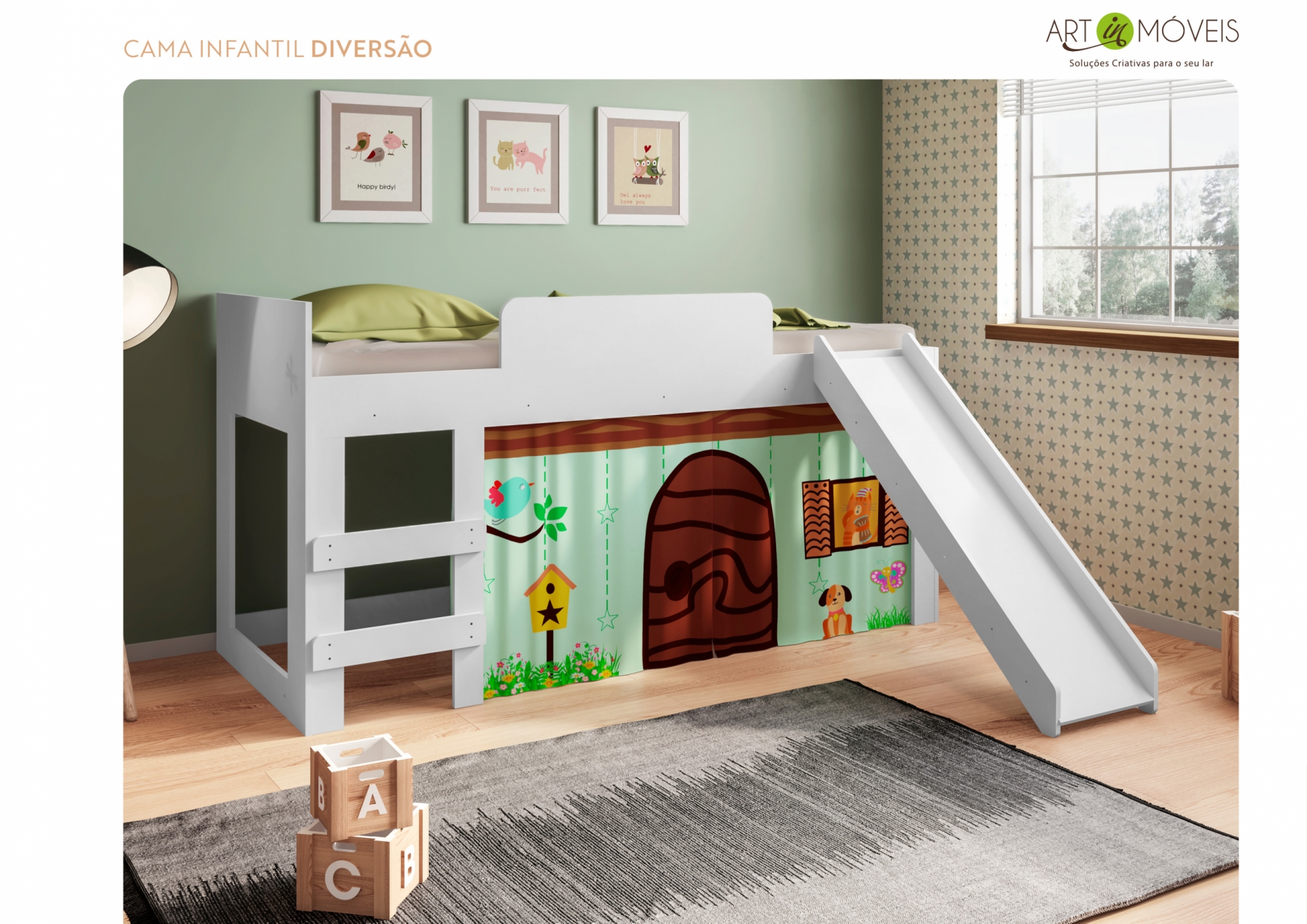 Cama Solteiro Infantil Diversão Art In Móveis