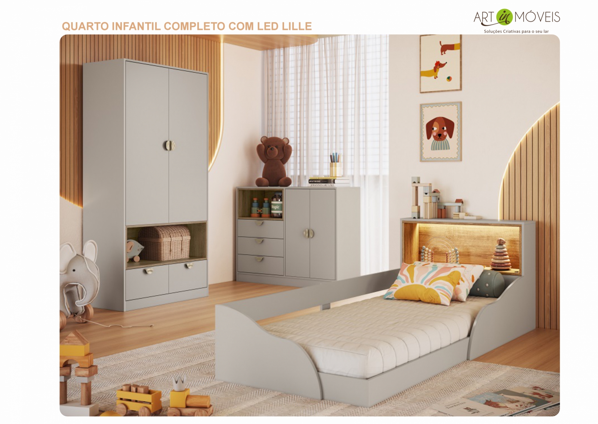 Quarto Infantil Completo com LED Lille Art In Móveis