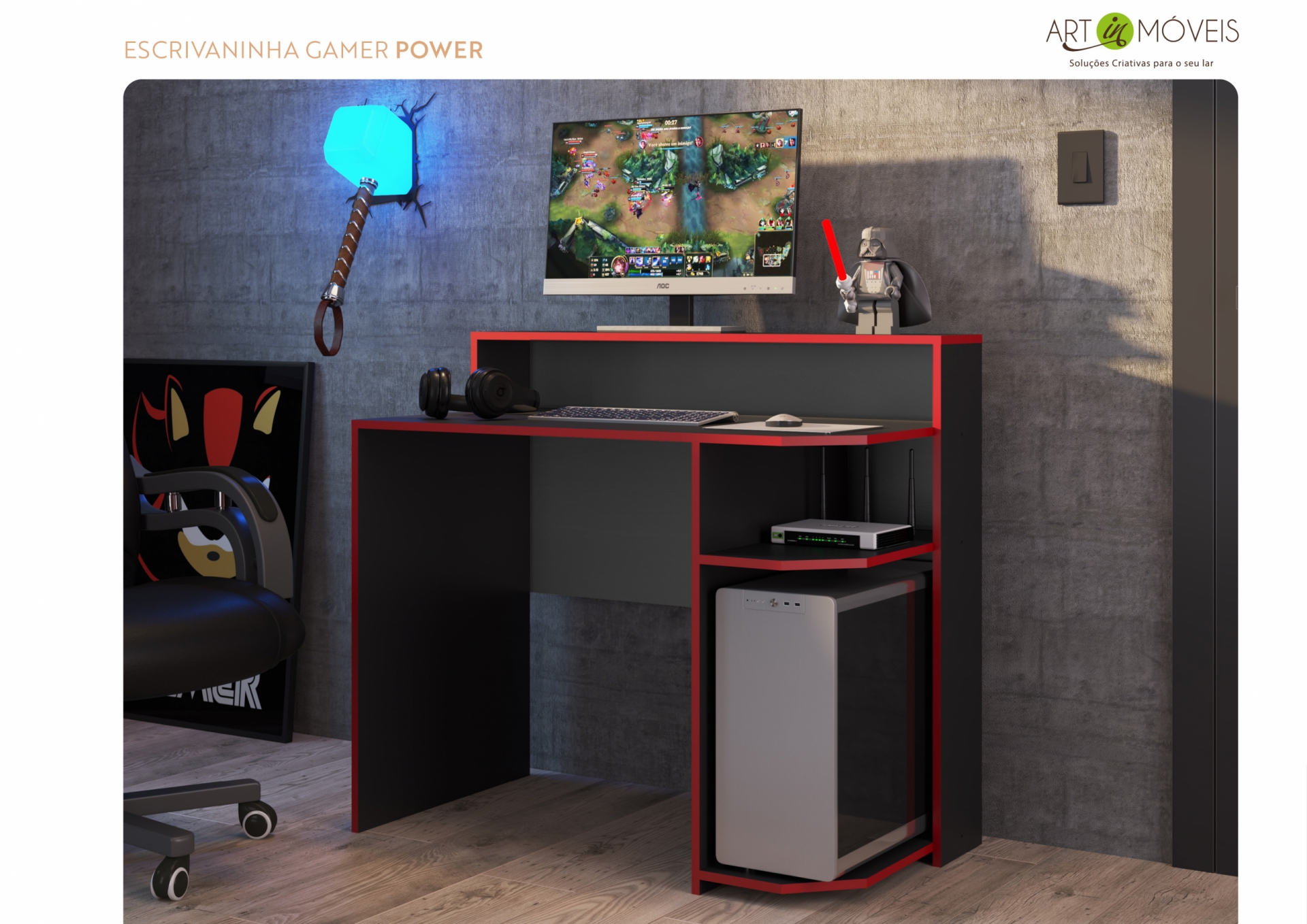 Escrivaninha Gamer Power Art In Móveis