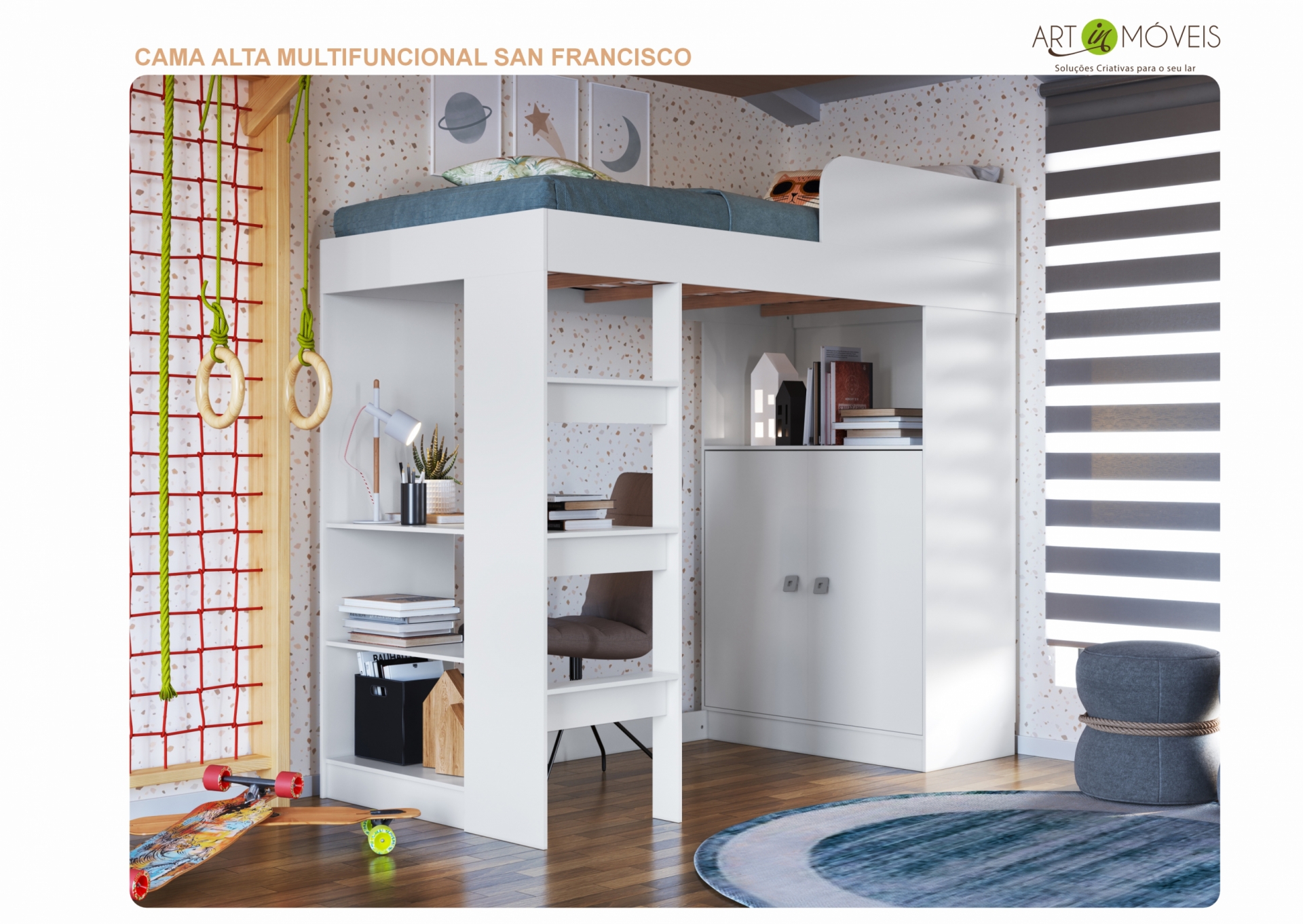 Cama alta multifuncional San Francisco Art In Móveis