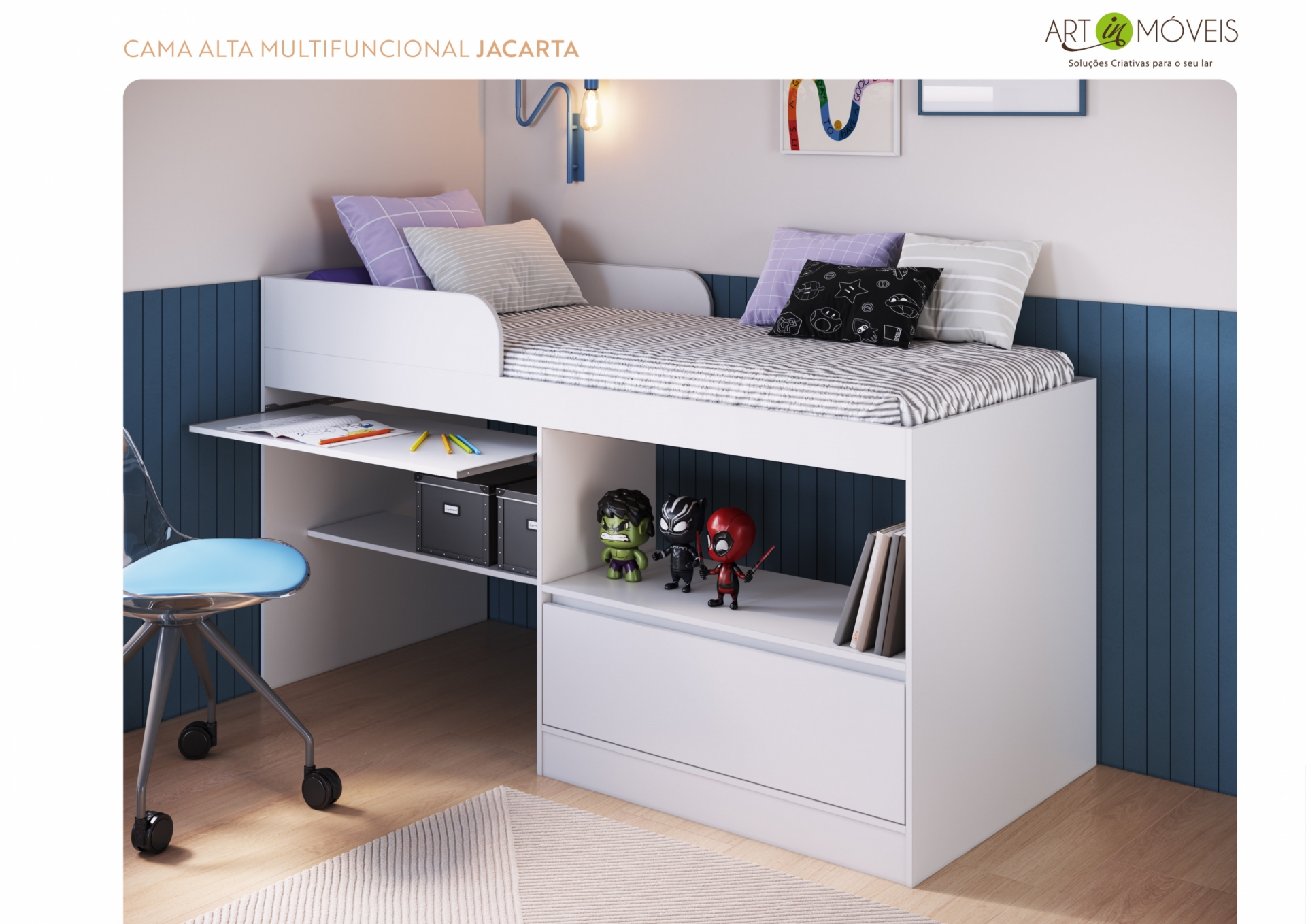 Cama Alta Multifuncional Jacarta Art In Móveis