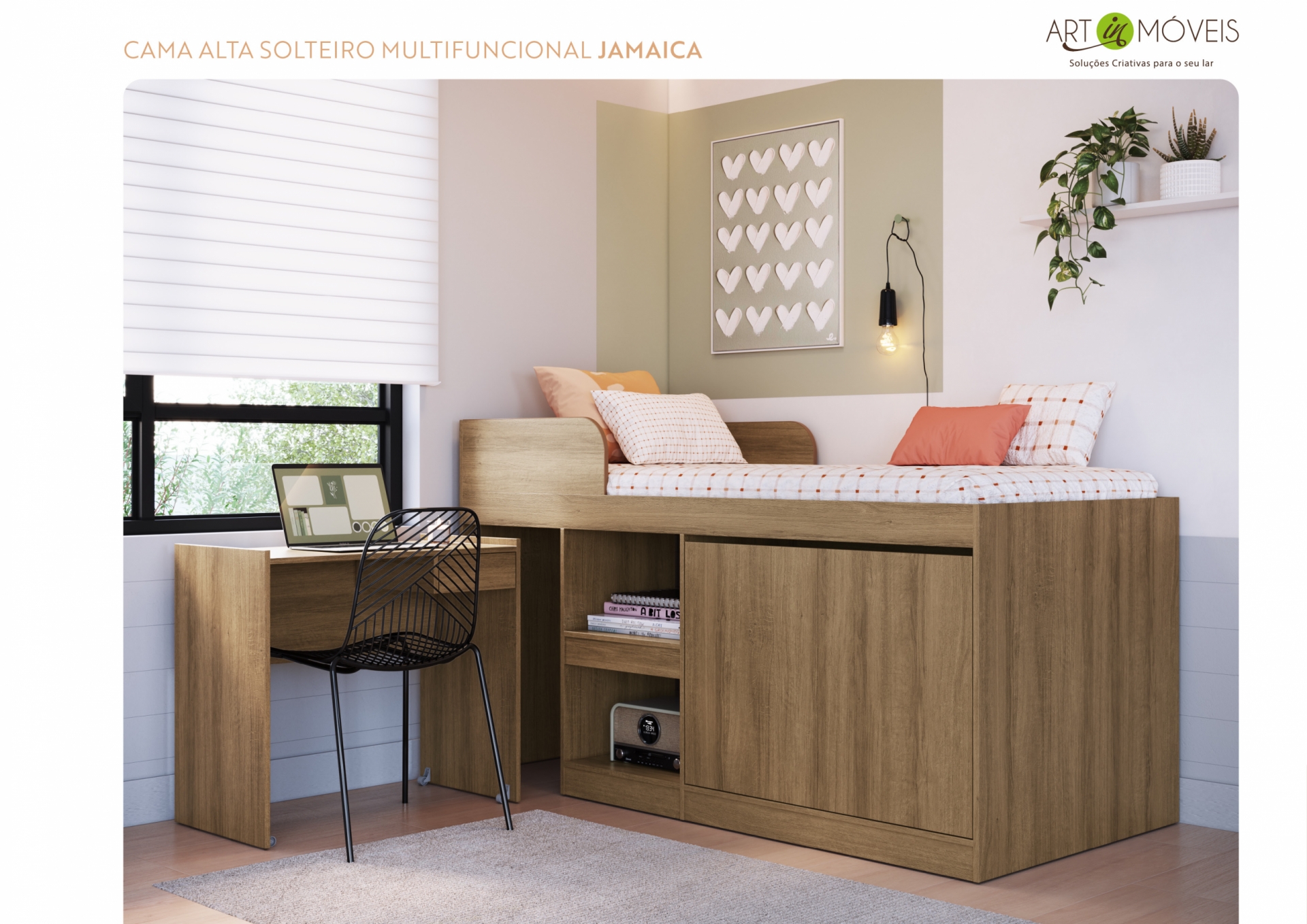 Cama Alta Solteiro Multifuncional Jamaica Art In Móveis