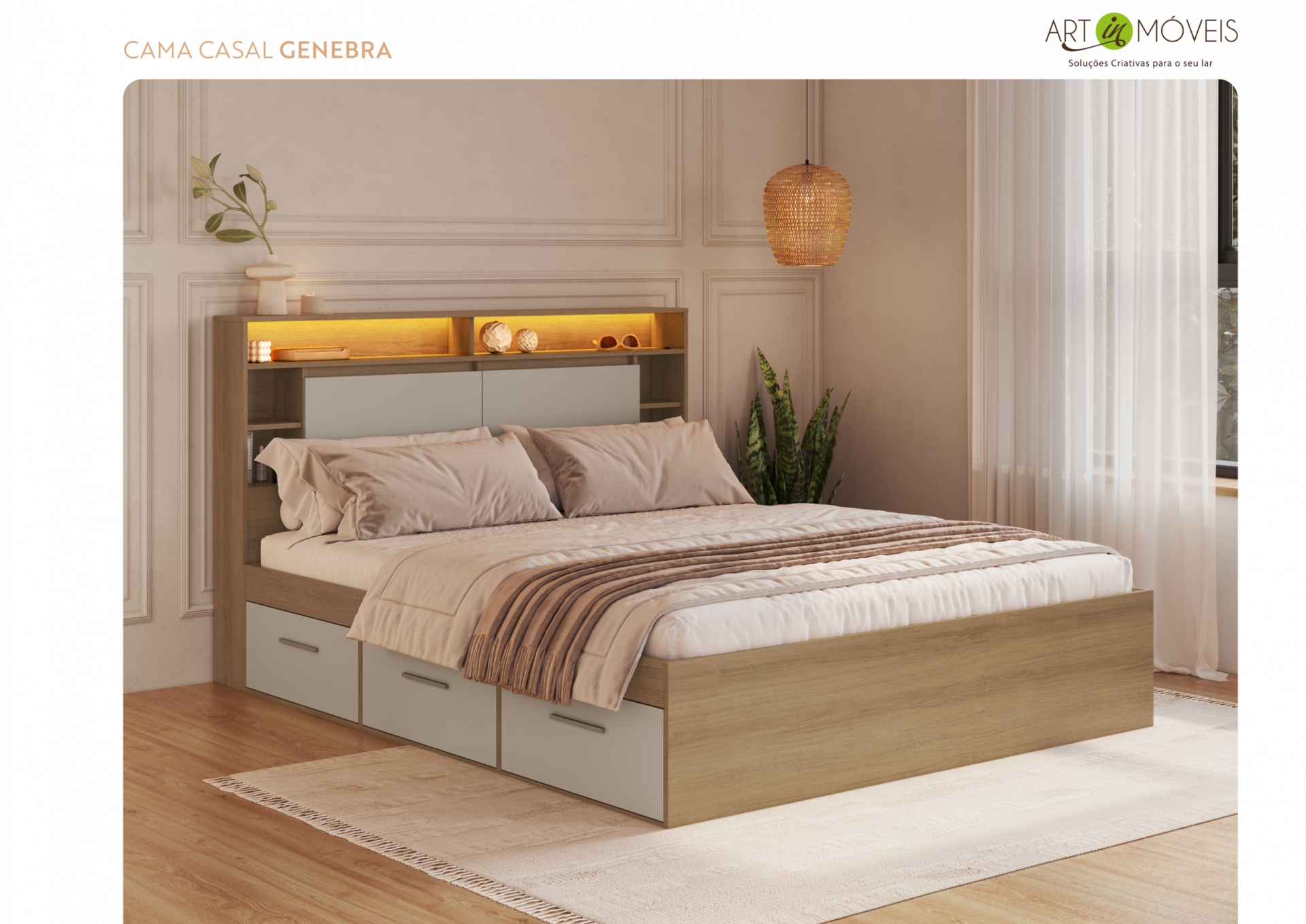 CAMA CASAL 6 GAVETAS GENEBRA Art In Móveis
