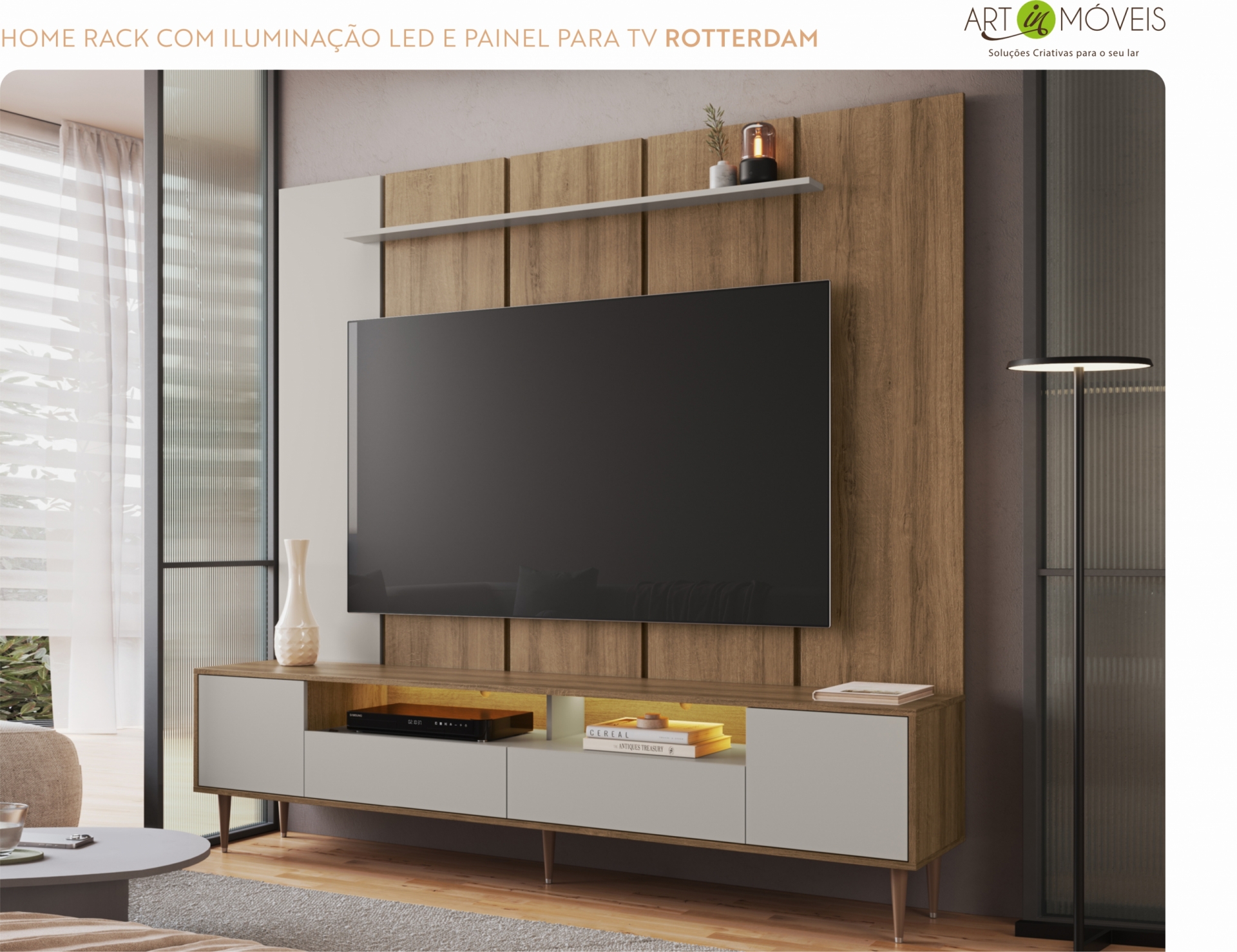 Home Rack com Iluminação Led e Painel para TV Rotterdam Art In Móveis