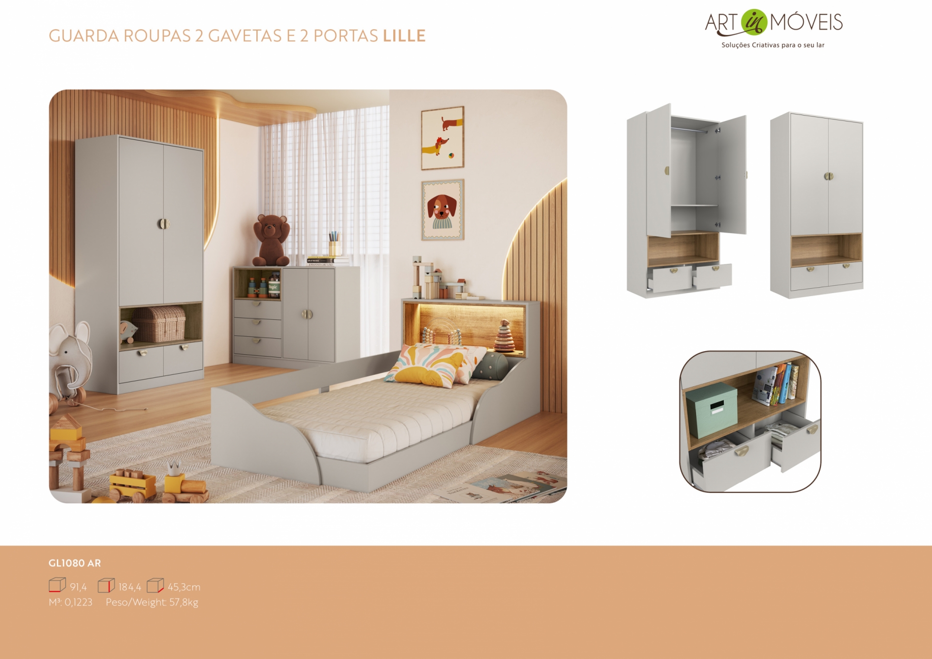 Produto Guarda Roupas 2 Gavetas e 2 Portas Lille