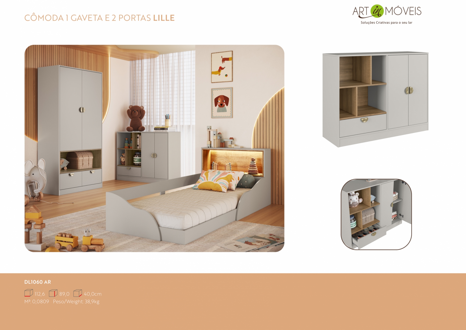 Produto Cômoda 1 Gaveta e 2 Portas Lille