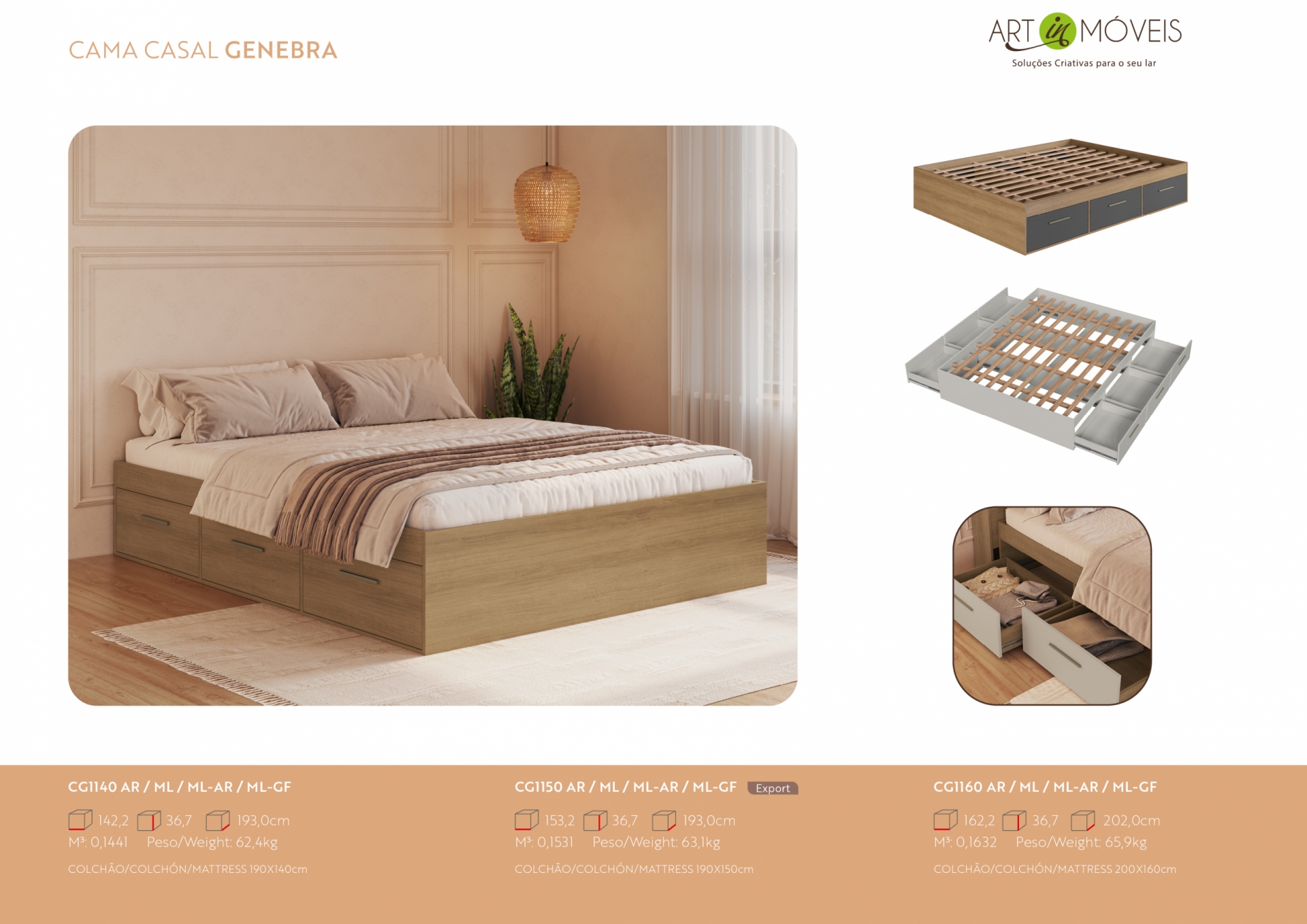 Produto Cama casal 6 gavetas Genebra