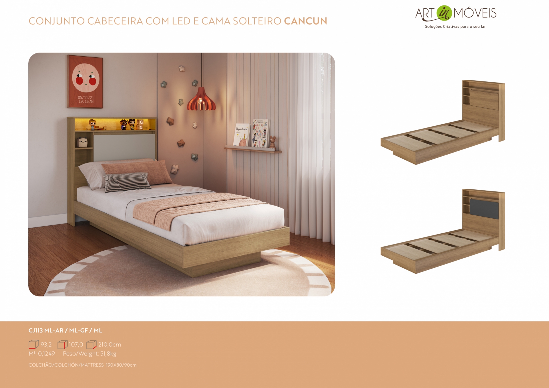 Produto Cama y cabecero Zurique con iluminación LED