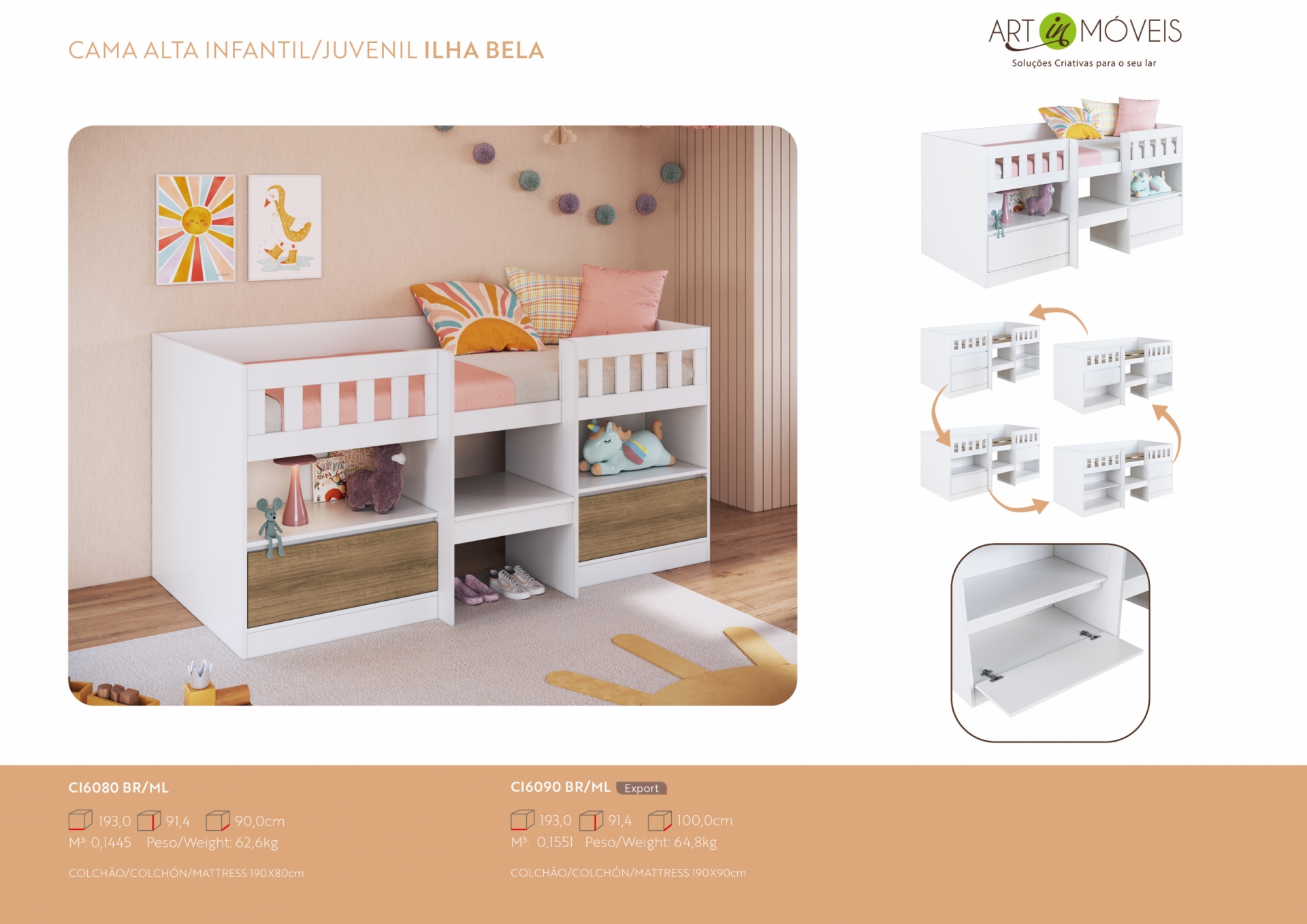 Produto Cama Alta Infantil Juvenil Ilha Bela