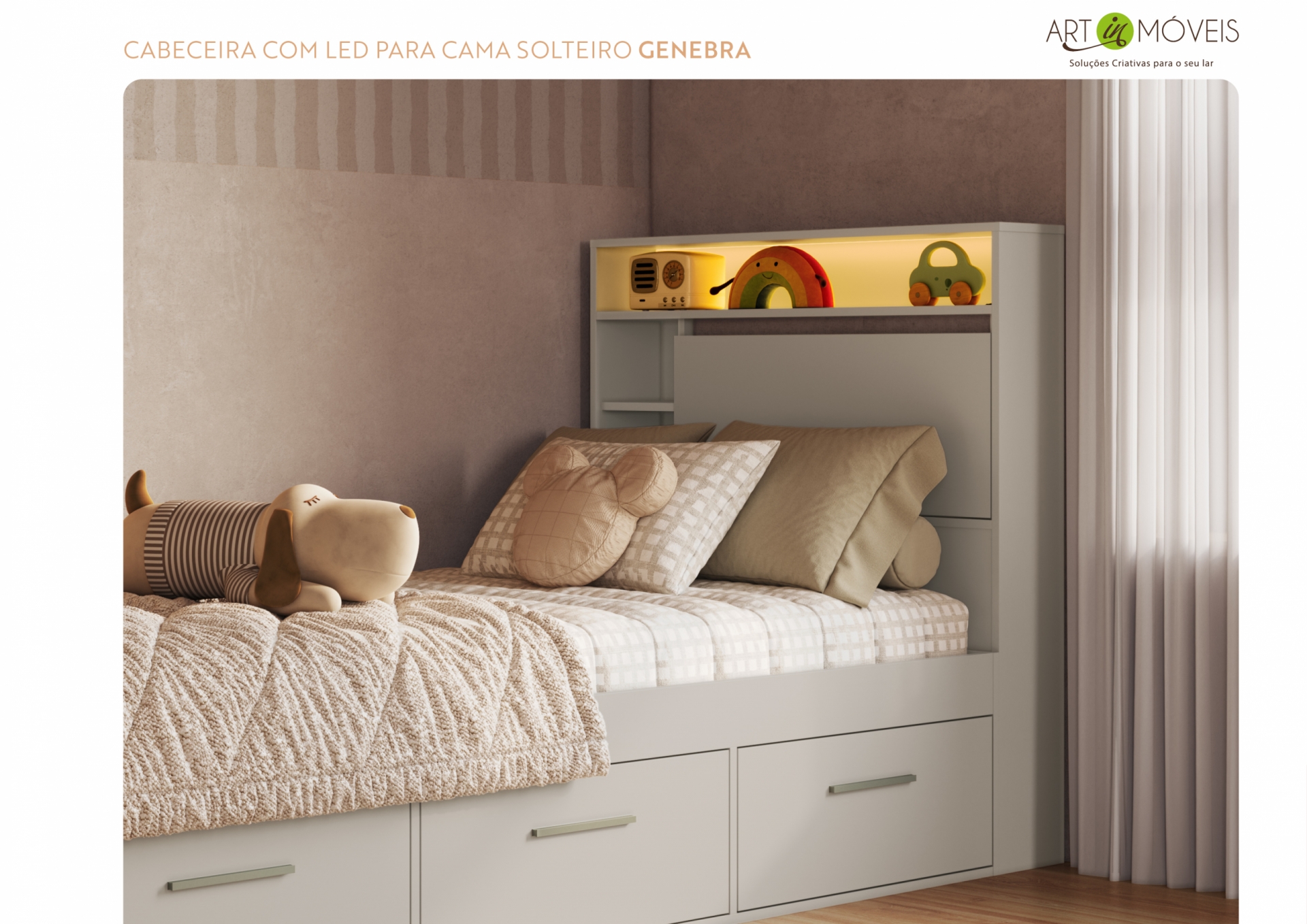 Produto CABECEIRA SOLTEIRO COM ILUMINACAO LED GENEBRA