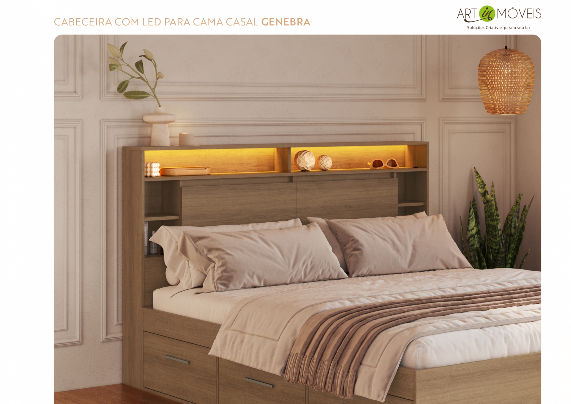 Produto CABECEIRA CASAL COM ILUMINACAO LED GENEBRA