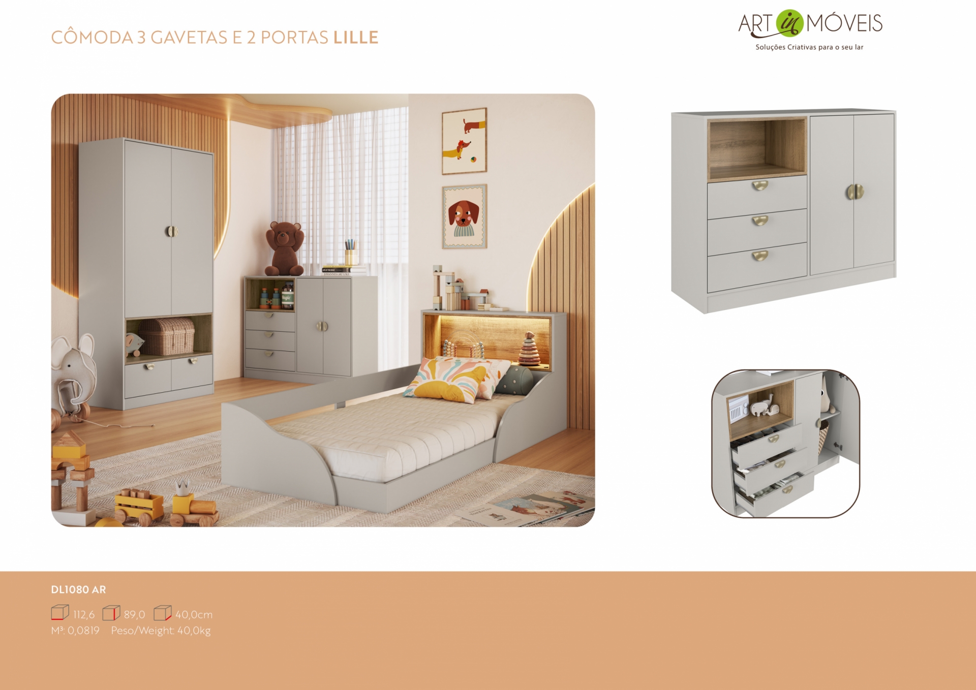 Product Lille 3-drawer, 2-door dresser