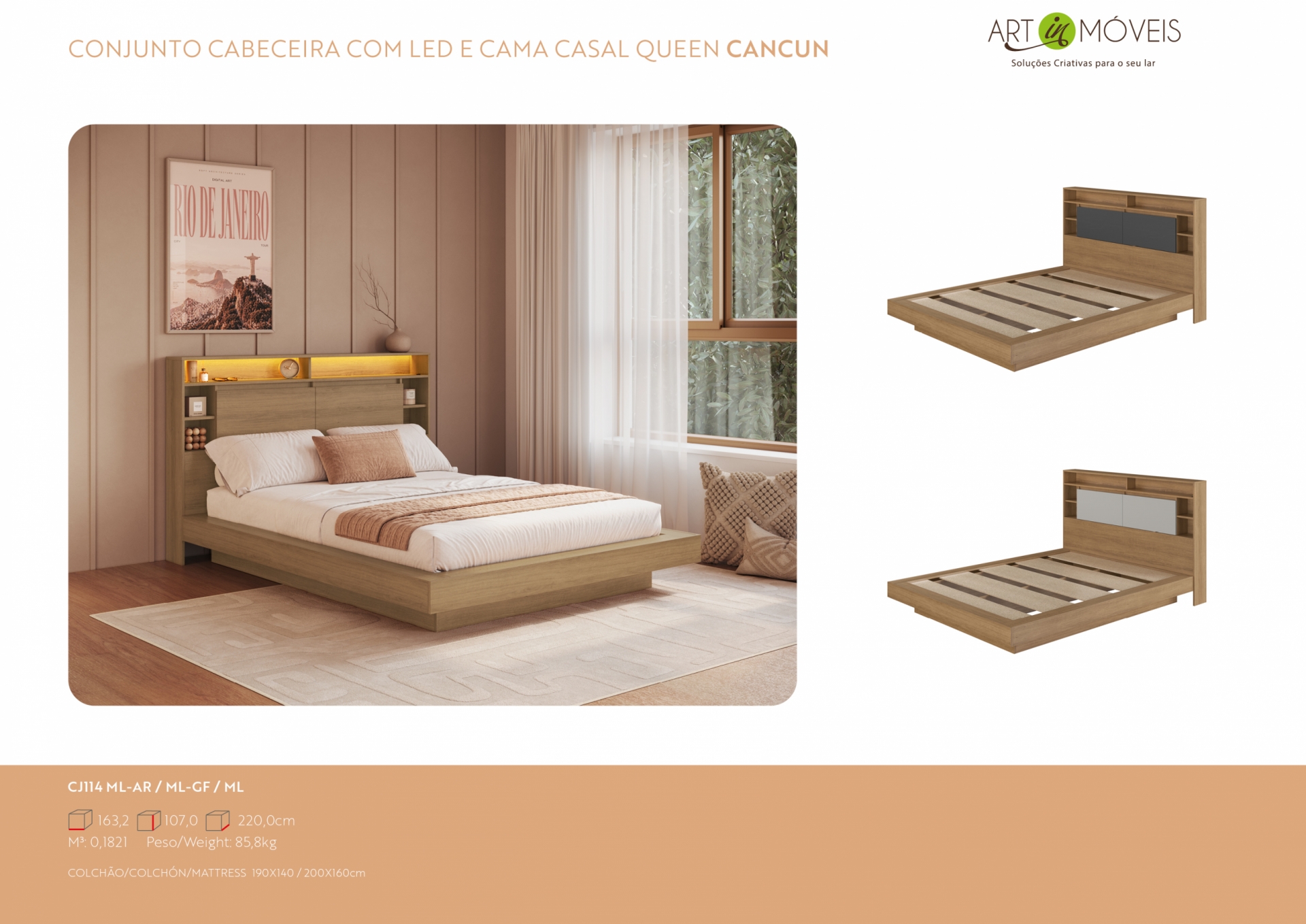 Produto Conjunto de cama y cabecero con iluminación LED Zurique