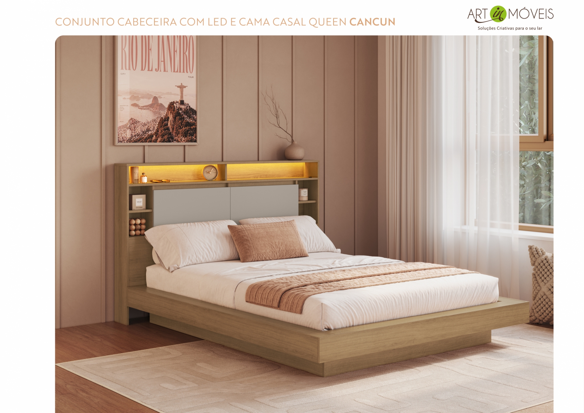 Produto Conjunto cama e caceira com iluminação led Zurique