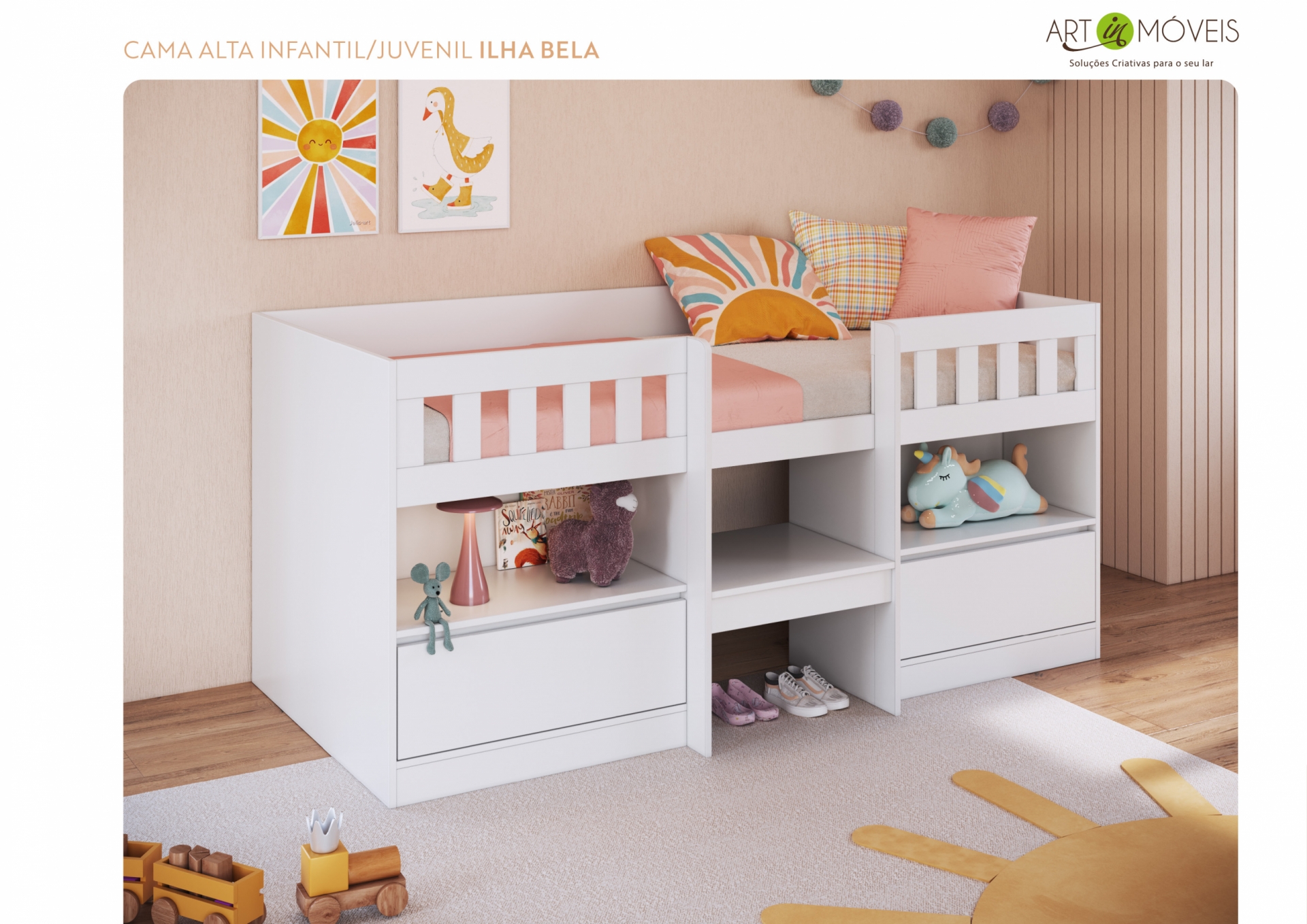 Produto Cama Alta Infantil Juvenil Ilha Bela