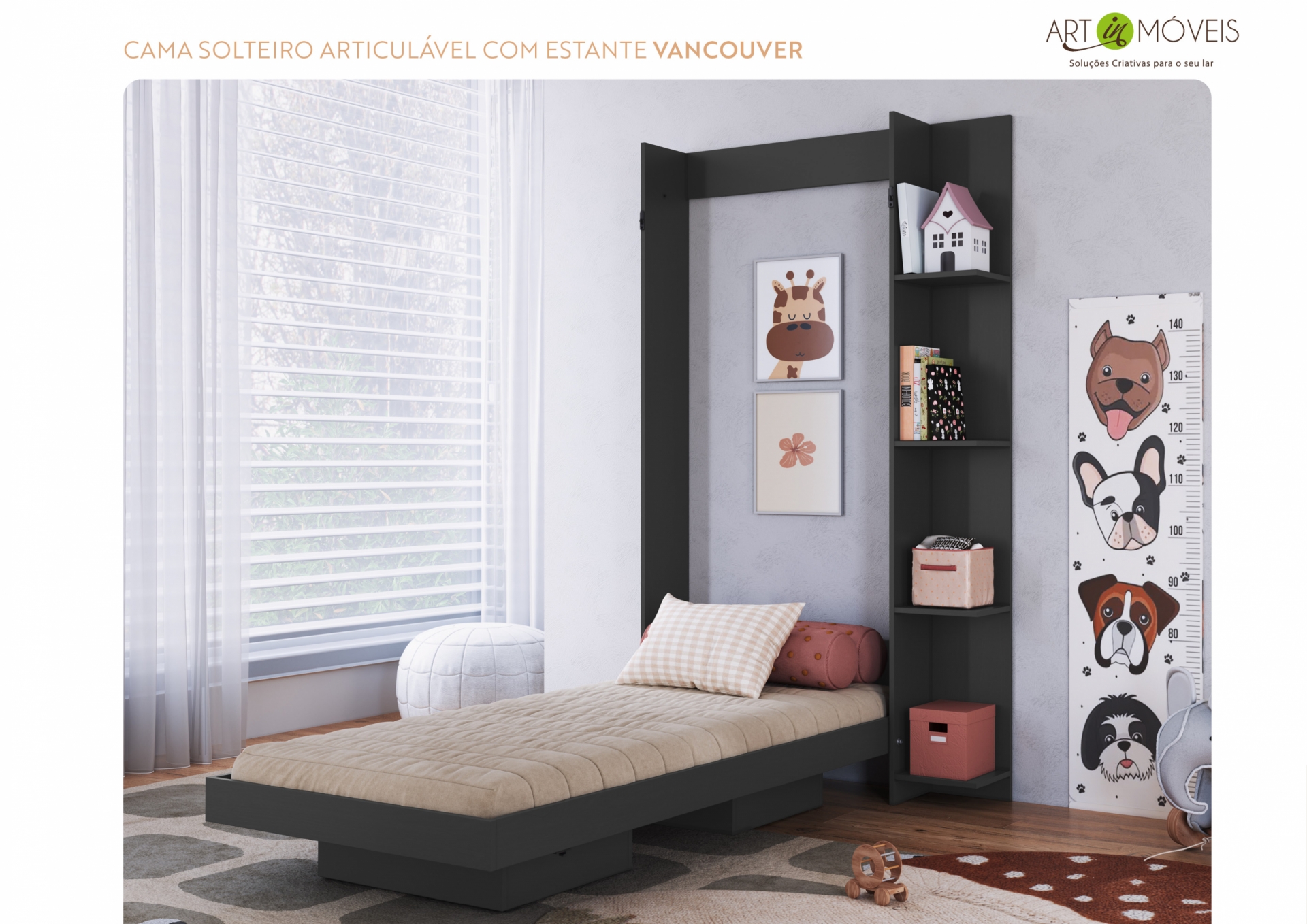 Produto Cama Solteiro Articulável com Estante Vancouver