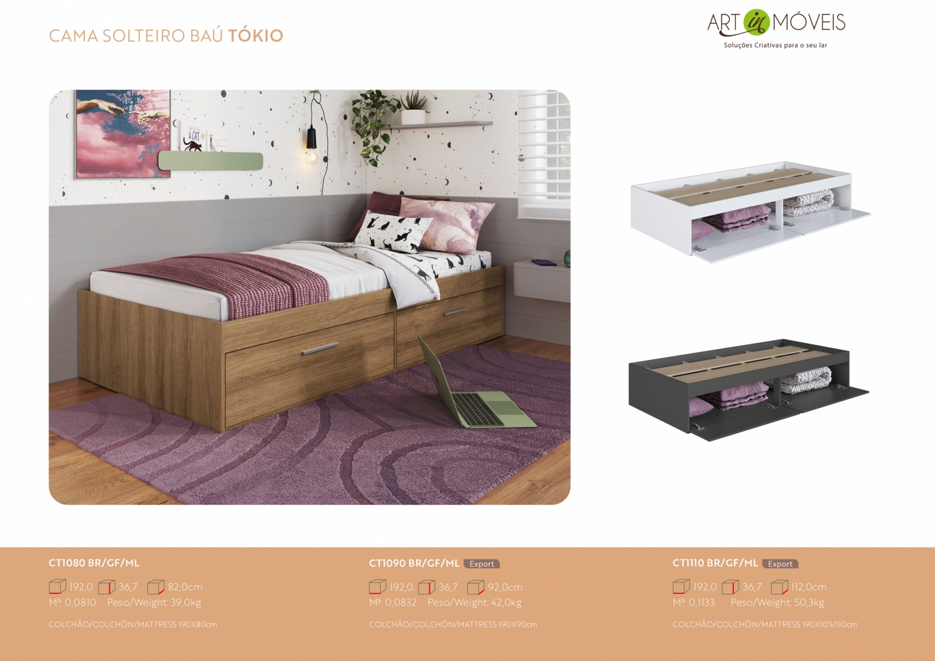 Produto Cama Solteiro Baú Tókio