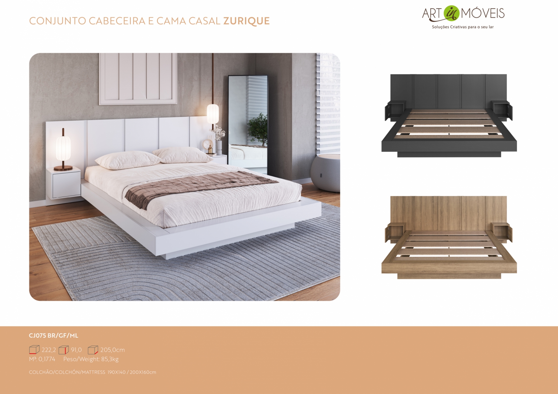 Produto Conjunto Cabeceira e Cama Casal Zurique