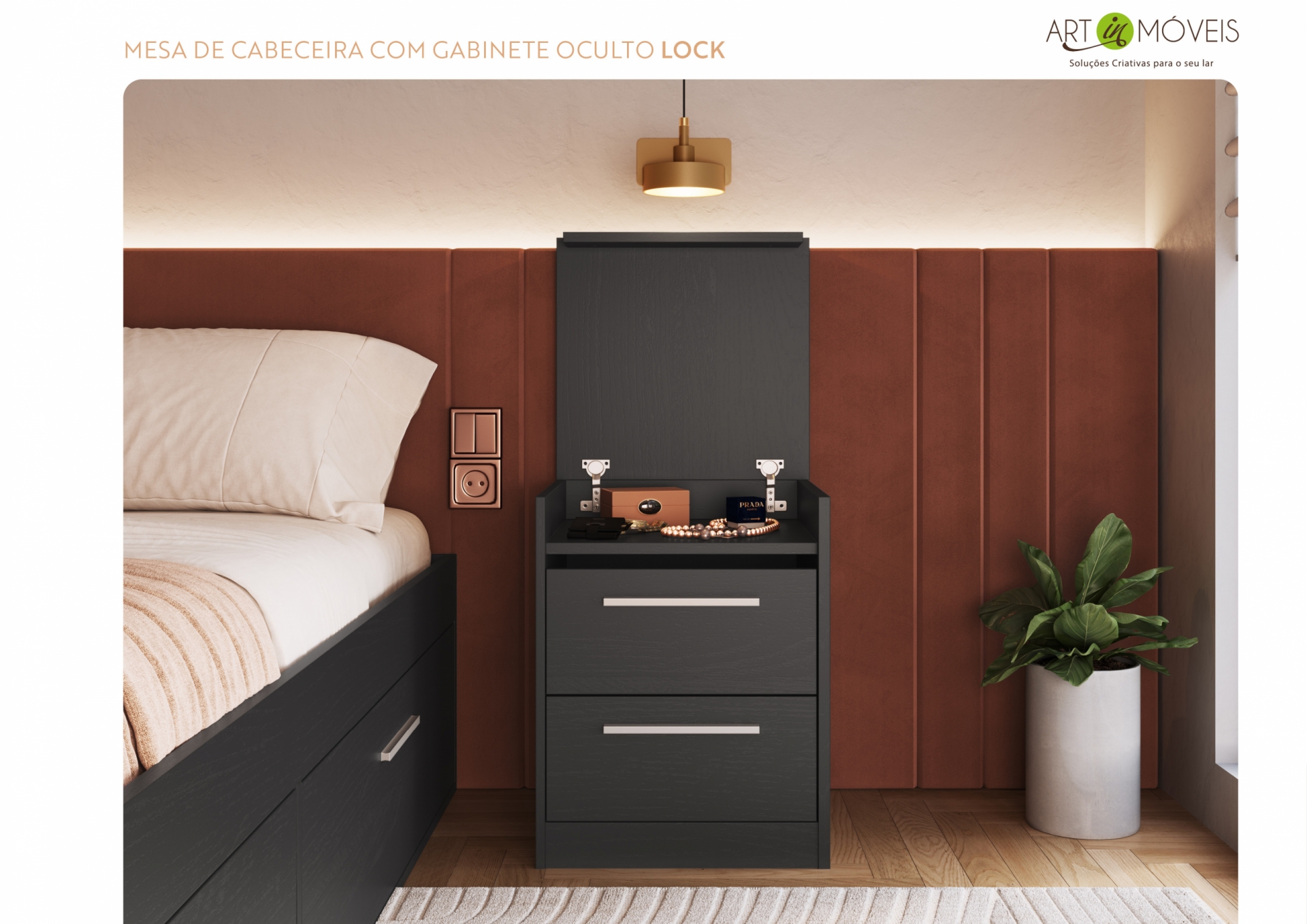 Produto Mesa de Cabeceira com Gabinete Oculto Lock